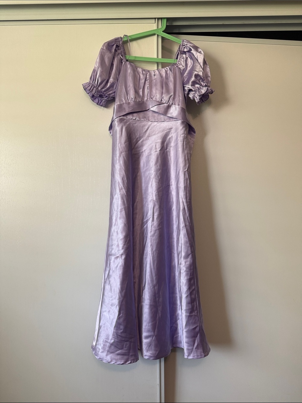 Lilac Satin Dress with Puff Detail